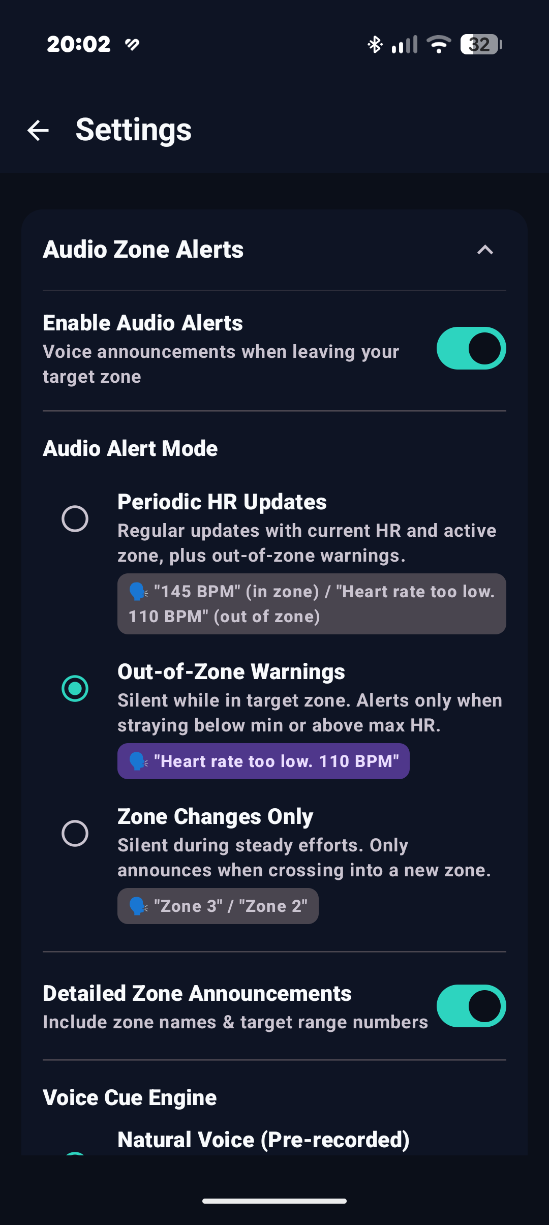 Audio Zone Alerts Settings Screen